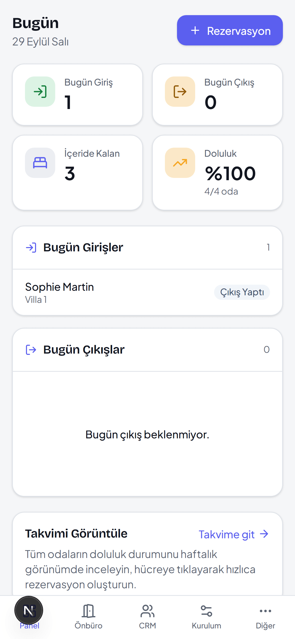 Oteloji PMS — mobil panel görünümü
